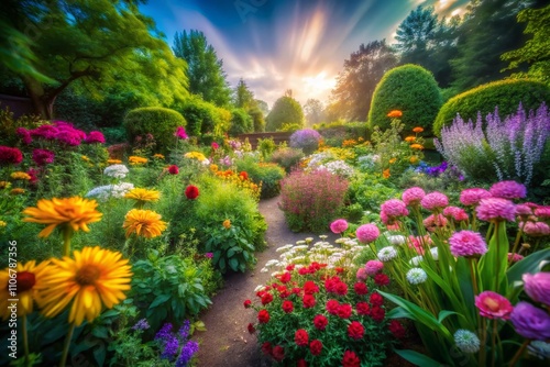 Captivating Long Exposure Photography of Colorful Flowers in a Dreamy Garden Setting, Showcasing the Beauty of Nature's Vibrancy and Movement in Soft, Flowing Colors