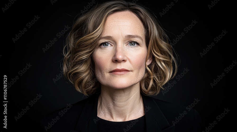 Woman Portrait Studio Shot Serious Expression Blonde Hair 40s Close up Face Woman Portrait Studio Shot Serious Expression Blonde Hair 40s Close up Face