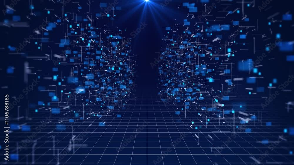 Technology cybersecurity digital data protection particles Background, Analysis Cyberspace Particles Network Connections cyber space virtual display. nano innovation future tech data, internet network