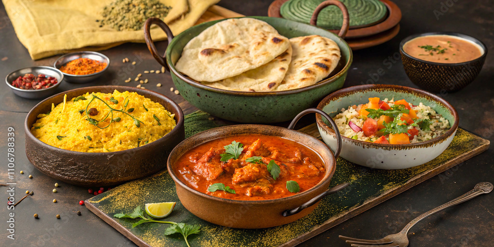 Also included are naan bread, roti, and garnishes like fresh cilantro, lime wedges, and pickles. Also included are naan bread, roti, and garnishes like fresh cilantro, lime wedges, and pickles.