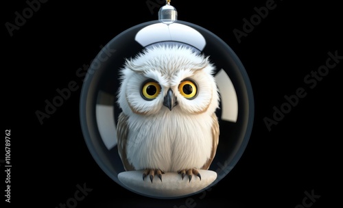 owl christmas Glass ball with an owl on a black background  animal, decoration, season, bird photo