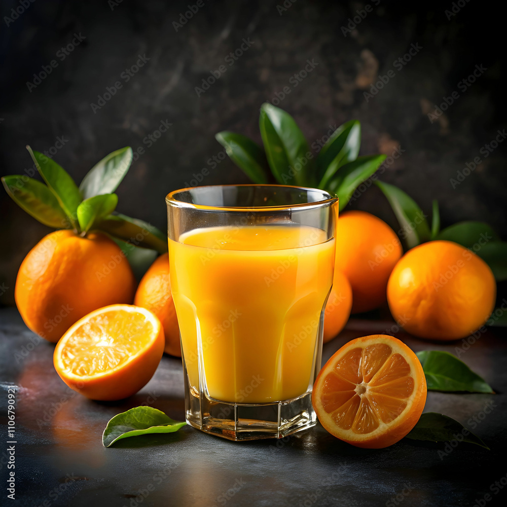 fresh orange juice in the glass on dark background fresh orange juice in the glass on dark background