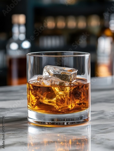 Colossal Whiskey Tumbler with Swirling Amber Liquid on Surface