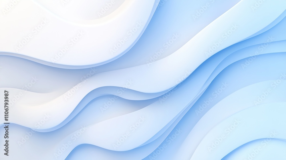 Obraz premium Minimal abstract waves in soft blue and white hues.