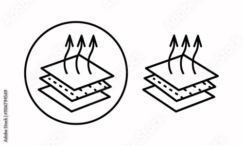 A breathable material icon with up arrows. The three-arrow icon indicates a breathable material or leather. Contour vector icons. Breathable material. For web design and infographics.