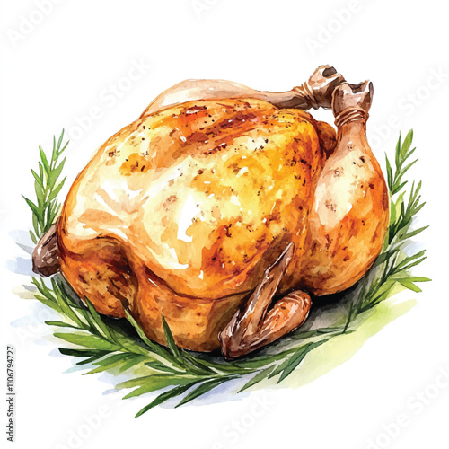 Roasted chicken watercolor clipart illustration