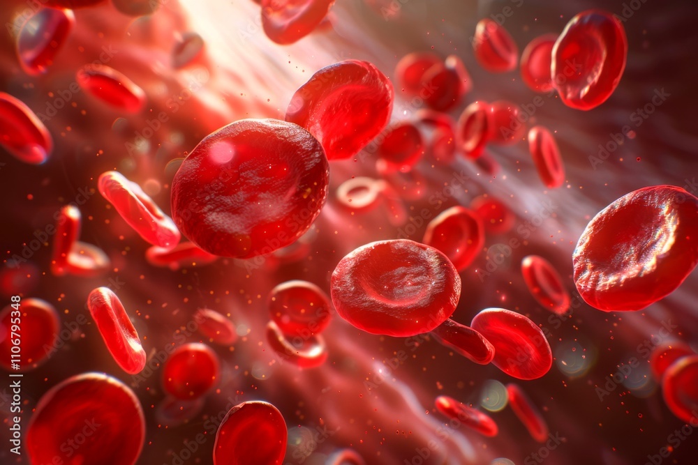Red Blood Cells with Oxygen: An image showing red blood cells bound with oxygen molecules, illustrating their role in oxygen transport Red Blood Cells with Oxygen: An image showing red blood cells bound with oxygen molecules, illustrating their role in oxygen transport