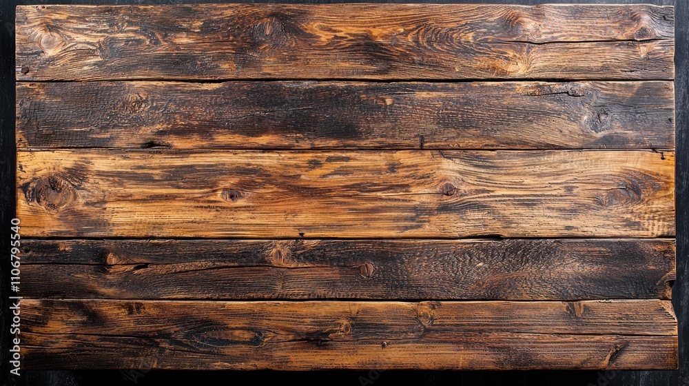 Naklejka premium A rustic wooden table viewed from above, with natural grains and textures visible
