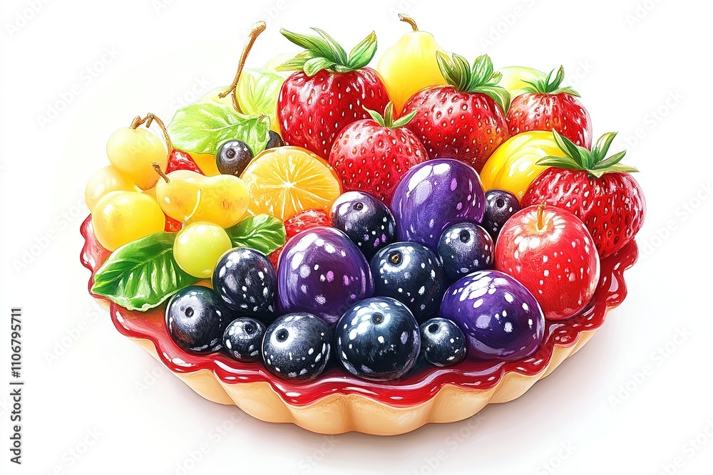 Colorful fruit tart with berries and kiwi on a white background. Colorful fruit tart with berries and kiwi on a white background.