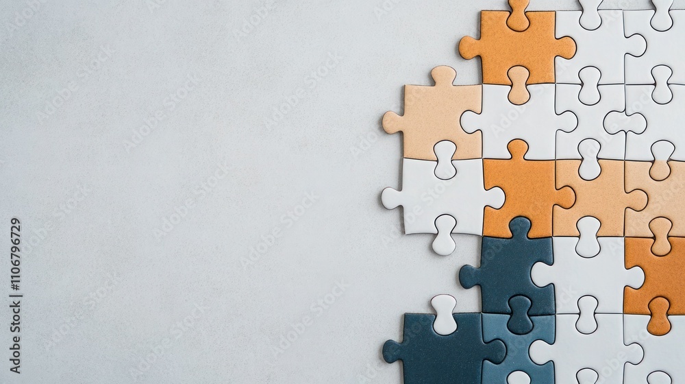 Obraz premium White Puzzle Pieces on Grey Background - Top View Jigsaw Puzzle Concept