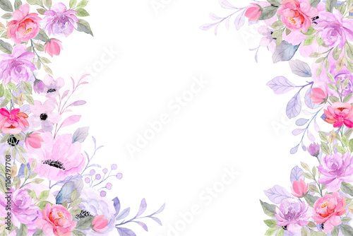 Watercolor flower frame background vector 