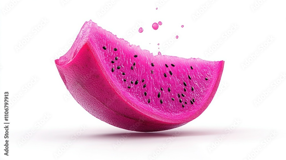 Falling Pitahaya Slice Isolated on White with Full Depth of Field Falling Pitahaya Slice Isolated on White with Full Depth of Field