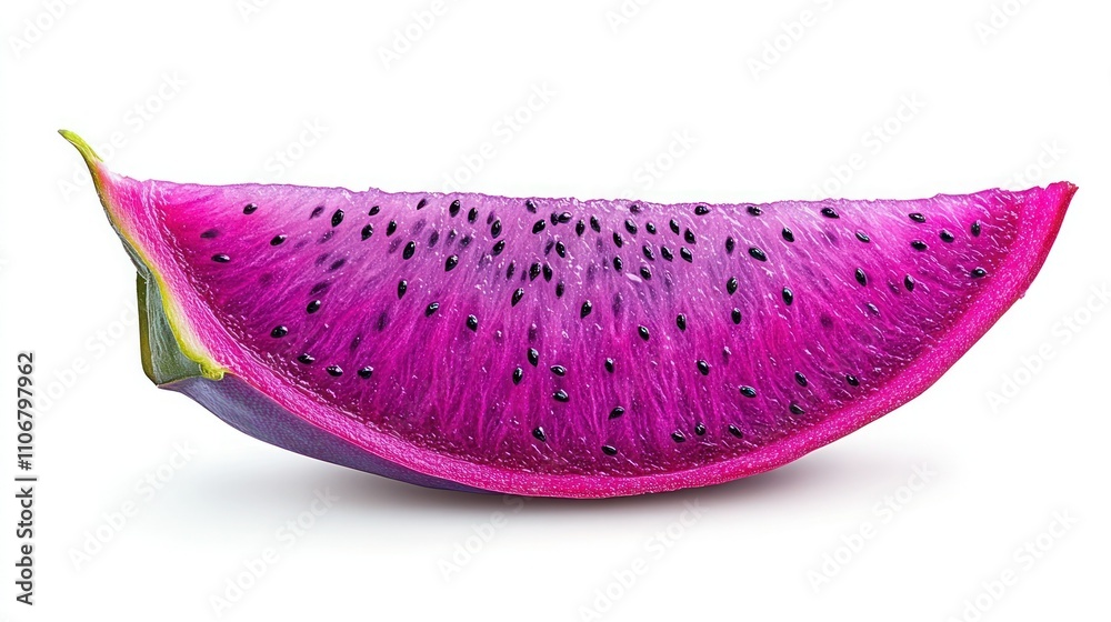 Falling Pitahaya Slice Isolated on White with Full Depth of Field Falling Pitahaya Slice Isolated on White with Full Depth of Field