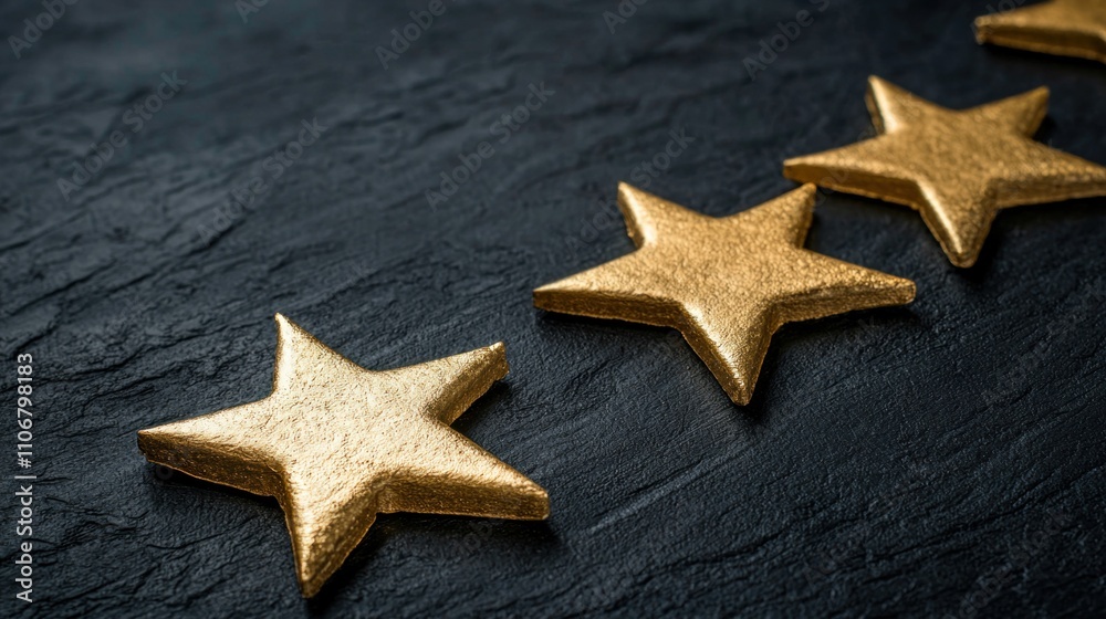 Shining golden stars on dark surface home decor decorative elements stylish environment close-up view elegance concept Shining golden stars on dark surface home decor decorative elements stylish environment close-up view elegance concept