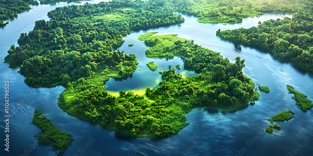 Aerial View of a Lush Green Island Resembling Earth Aerial View of a Lush Green Island Resembling Earth
