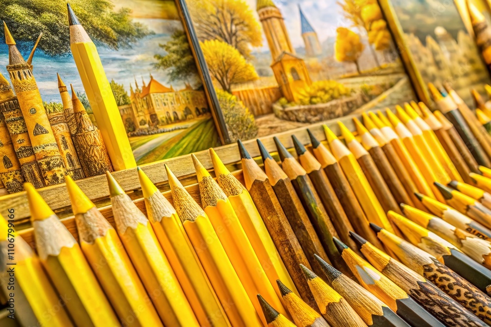 Captivating Panoramic Photography of Intricate Yellow Pencil Drawings Showcasing Artistic Techniques and Creative Expressions in a Vibrant, Engaging Landscape Captivating Panoramic Photography of Intricate Yellow Pencil Drawings Showcasing Artistic Techniques and Creative Expressions in a Vibrant, Engaging Landscape