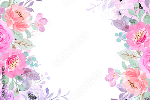 Watercolor flower frame background vector 