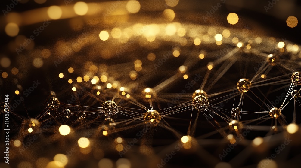 Glowing golden network of abstract spheres and connections Glowing golden network of abstract spheres and connections
