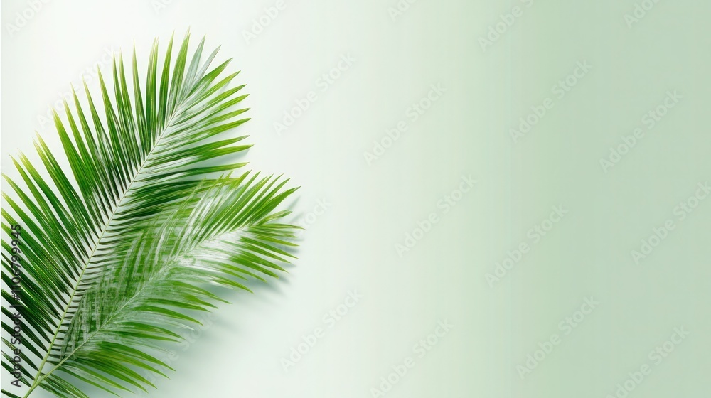 Fototapeta premium Emerald Palm Leaves in Blur: Vibrant Green Foliage Against a Grey Backdrop