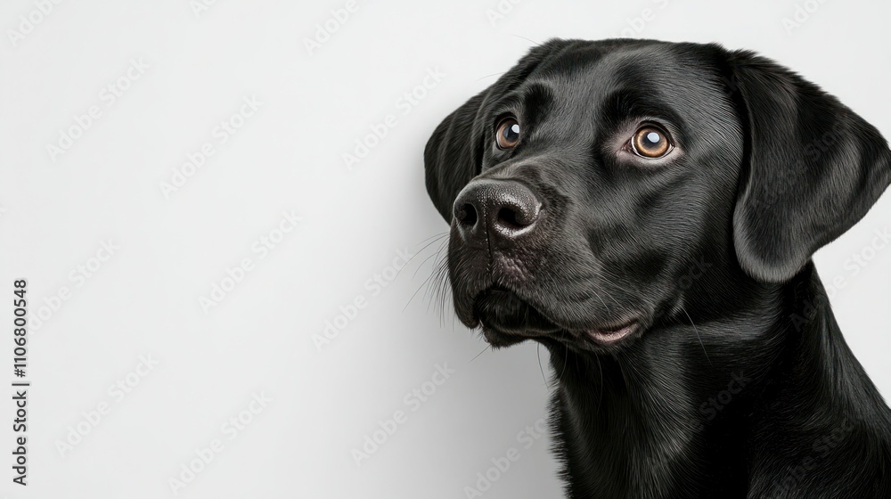 Remastered Close-Up of Happy Black Labrador Panting and Looking at Camera on White Background Remastered Close-Up of Happy Black Labrador Panting and Looking at Camera on White Background