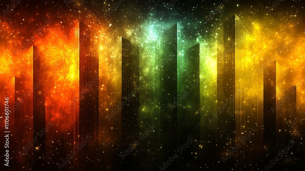 Obraz premium Abstract Cityscape with Glowing Colors and Sparkles