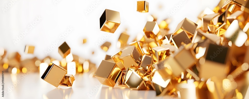 Golden Cubes Falling In A Pile Abstract Art Golden Cubes Falling In A Pile Abstract Art