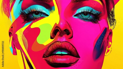  Bold neon portrait of a woman in vibrant pop art style