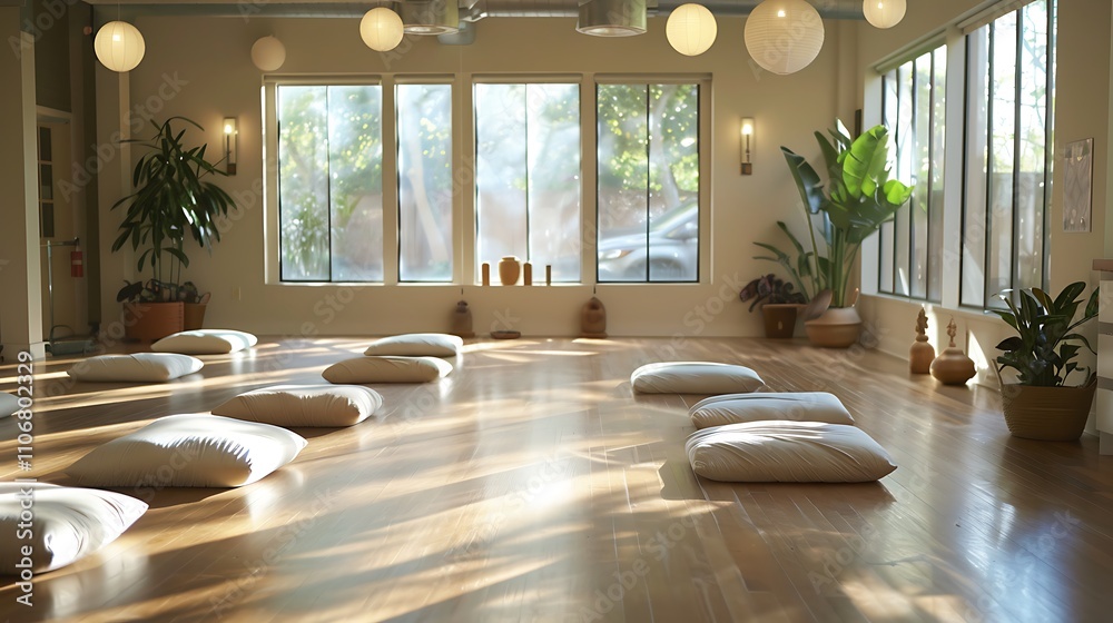 Fototapeta premium A tranquil yoga studio featuring soft pillows for comfort