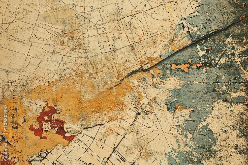 Naklejka premium Vintage map collage with aged textures and muted tones