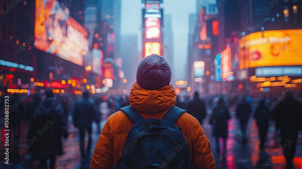 A crowd walking down the street in a busy city, with a blurred background A crowd walking down the street in a busy city, with a blurred background