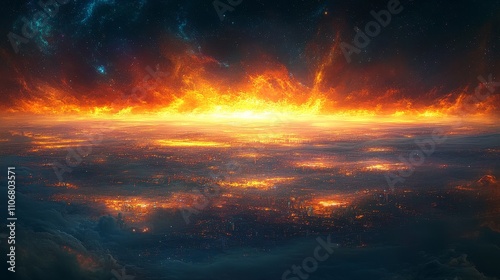 A City engulfed in Flames under a Starry Sky