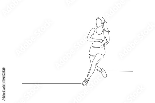 Continuous line drawing of a woman jogging.