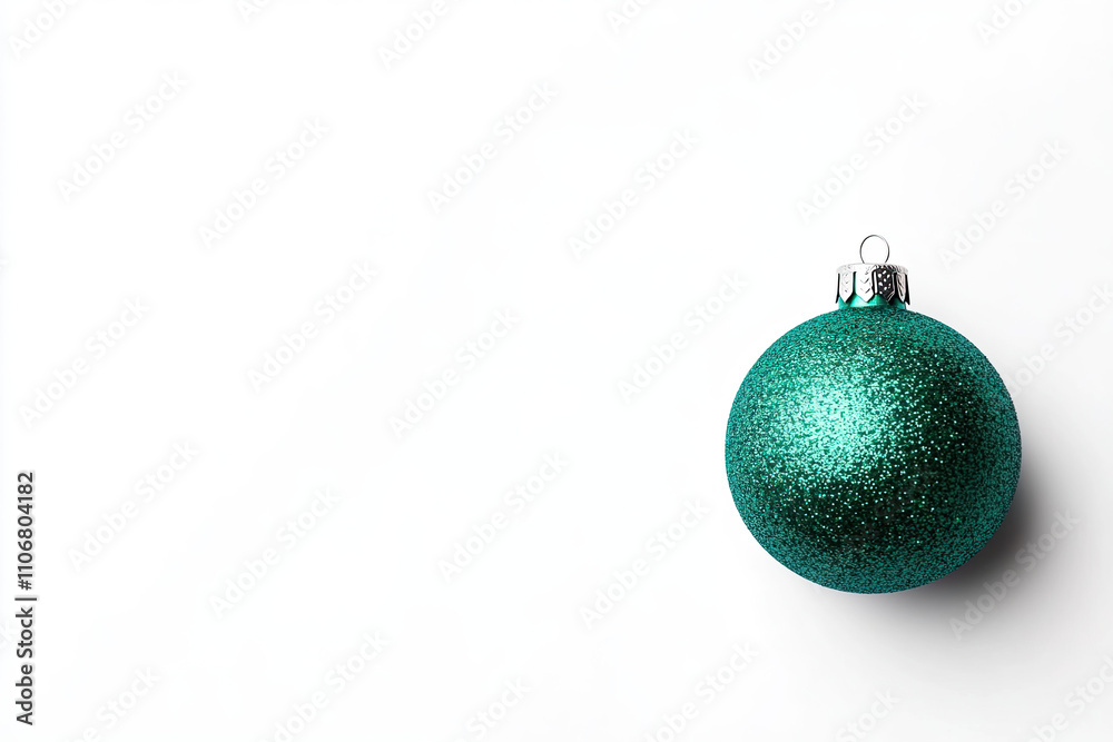 A sparkling teal Christmas ornament isolated on white background A sparkling teal Christmas ornament isolated on white background