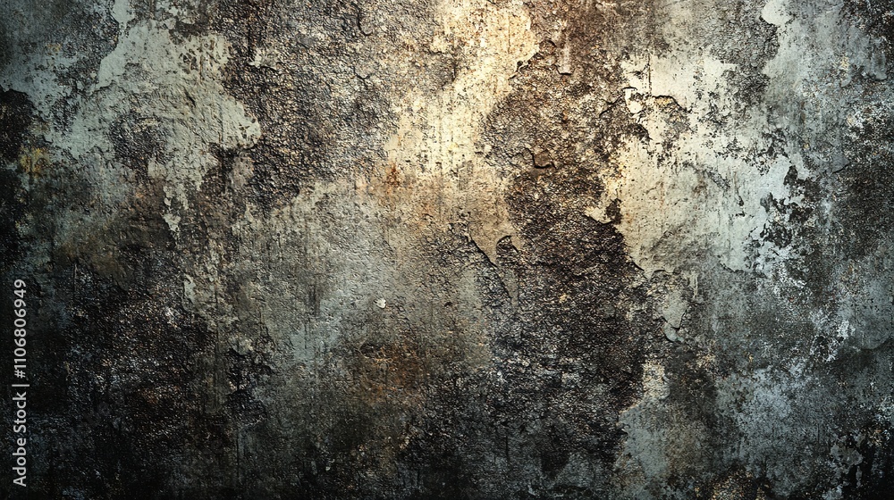 Fototapeta premium Texture of an old worn out scratched the surface. Black and white grunge background, peeling paint. Empty space, free space