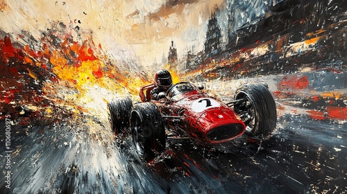 Vintage Formula Race Car: Dynamic Speed Painting photo