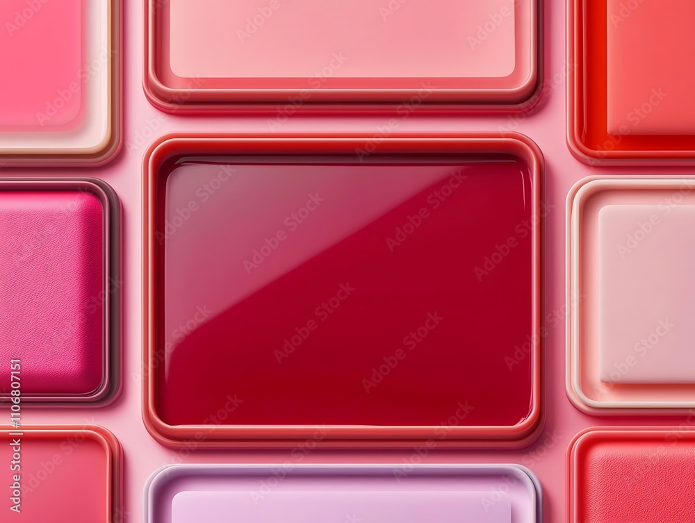 A vibrant assortment of nail polish shades arranged in neat containers, showcasing various hues of pinks and reds. A vibrant assortment of nail polish shades arranged in neat containers, showcasing various hues of pinks and reds.