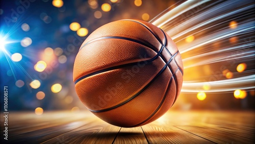 Dynamic Basketball Action - Spinning Free Throw Mid-Air Capture with Motion Blur and Vibrant Lighting