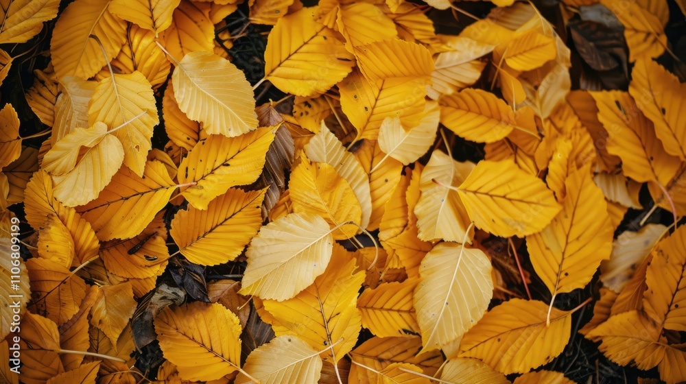 Autumn leaves in yellow hues on the ground Autumn leaves in yellow hues on the ground