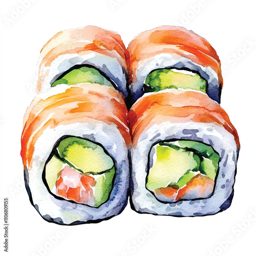 Sushi Rolls watercolor clipart illustration