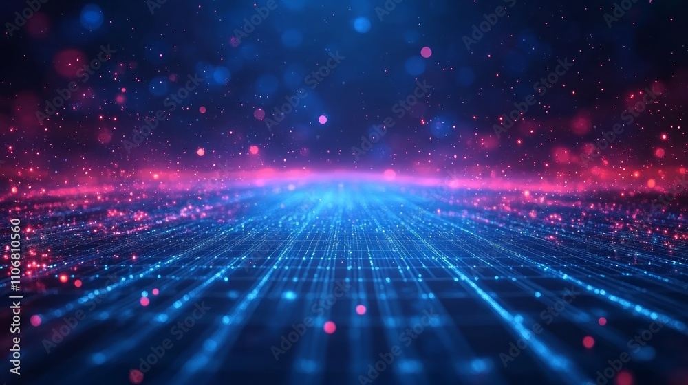 Obraz premium Abstract digital data stream, glowing lines and particles, futuristic technology background.