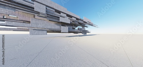 Obraz na płótnie 3d render of abstract futuristic architecture with concrete floor. w salonie