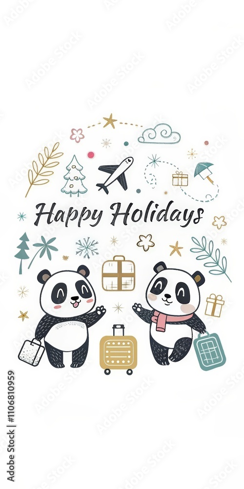 Fototapeta premium cute cartoon panda with happy holidays background