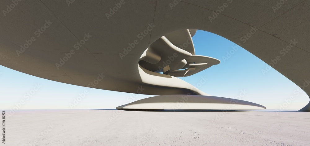 3d render of abstract futuristic architecture with concrete floor.