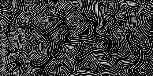 Background of white lines. Thin lines, black background, waves, vector graphics, topographic lines, wallpaper with contours, abstract lines
