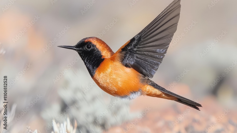 Fototapeta premium Stunning Orange Bird in Flight Wildlife Photography Nature