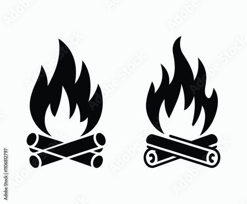 Two Bonfire Silhouette with Clean Flame Edges