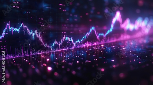 A digital stock market graph with blue and purple lines on a dark background, representing financial growth and stock trends