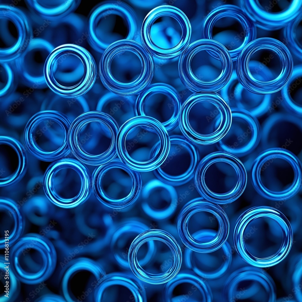 Abstract Blue Circular Shapes in a Complex Pattern with Glowing Effects and Depth Perception Abstract Blue Circular Shapes in a Complex Pattern with Glowing Effects and Depth Perception