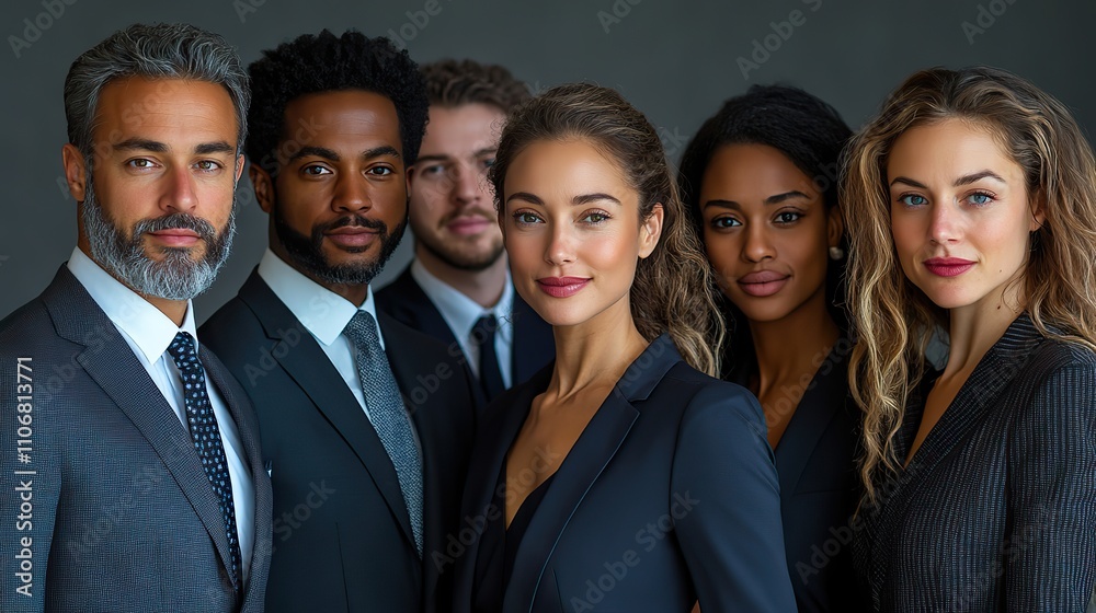 A diverse group of businesspeople, including men and women in suits and dresses, stand together as one unified team, forming an abstract representation of unity and collaboration A diverse group of businesspeople, including men and women in suits and dresses, stand together as one unified team, forming an abstract representation of unity and collaboration