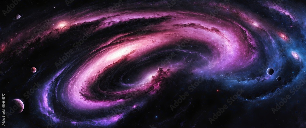 Obraz premium Mesmerizing Cosmic Nebula, A Stunning Digital Illustration of Purple and Pink Galaxies in Deep Space